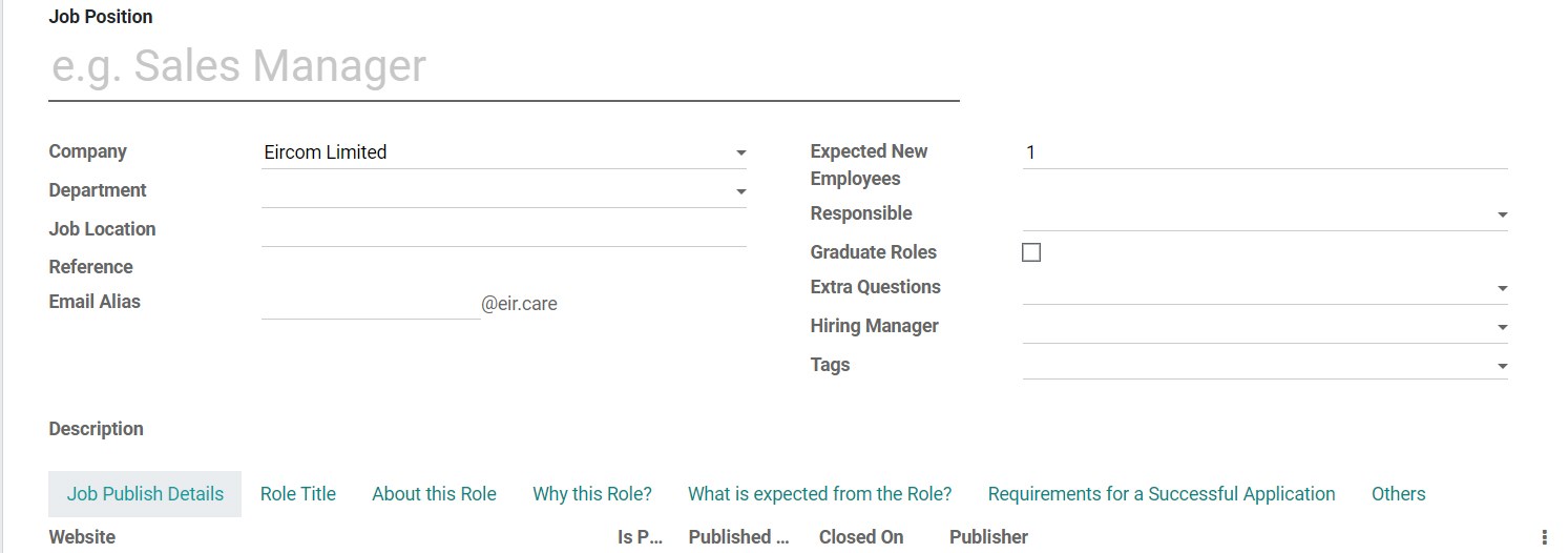 Showing details related to job position