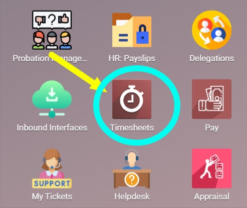 Navigating to the timesheets app in Numla HR