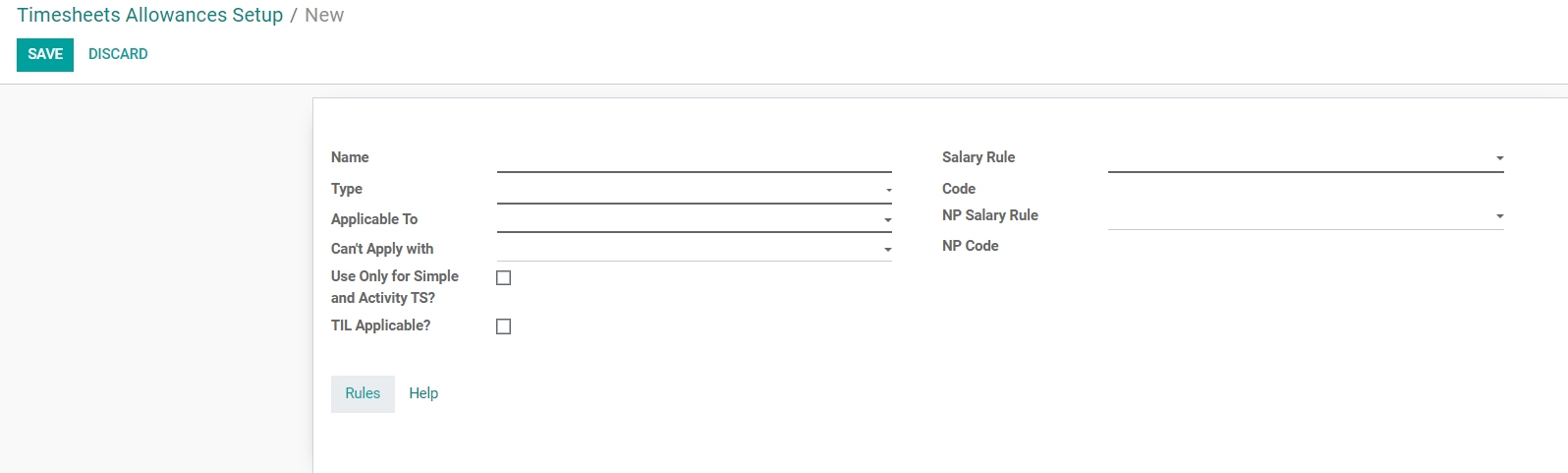 Creating Timesheets Allowances Setup