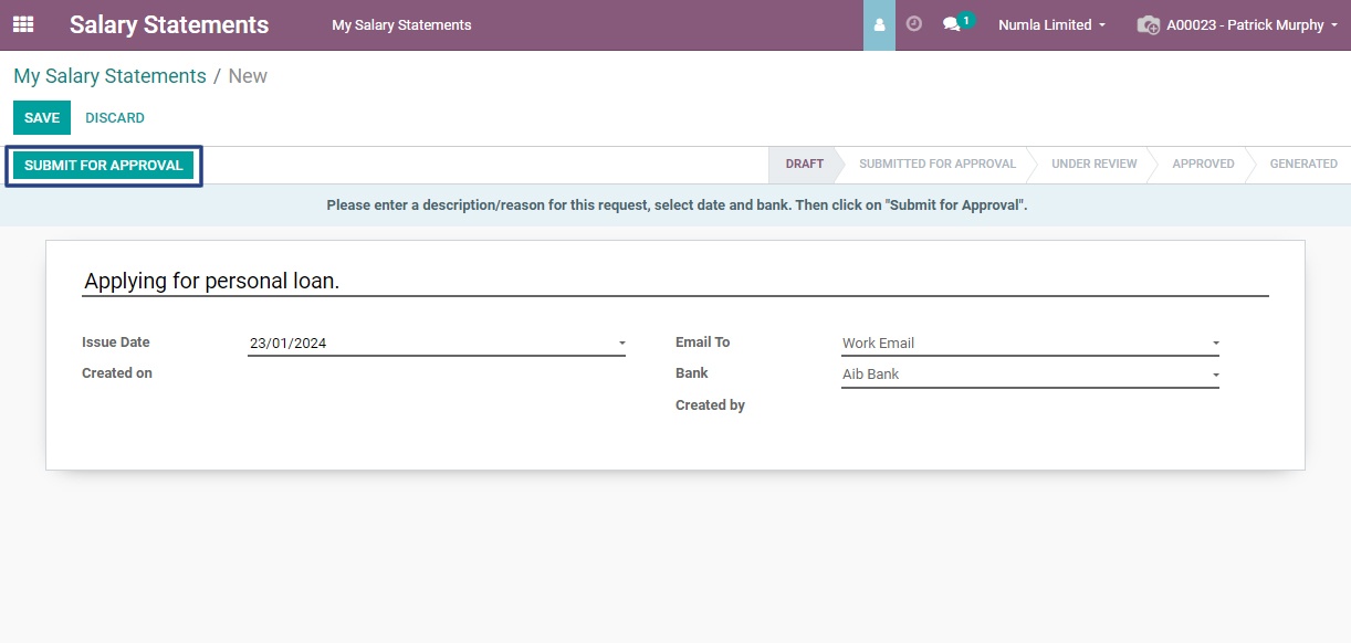 Submit salary statement request for approval