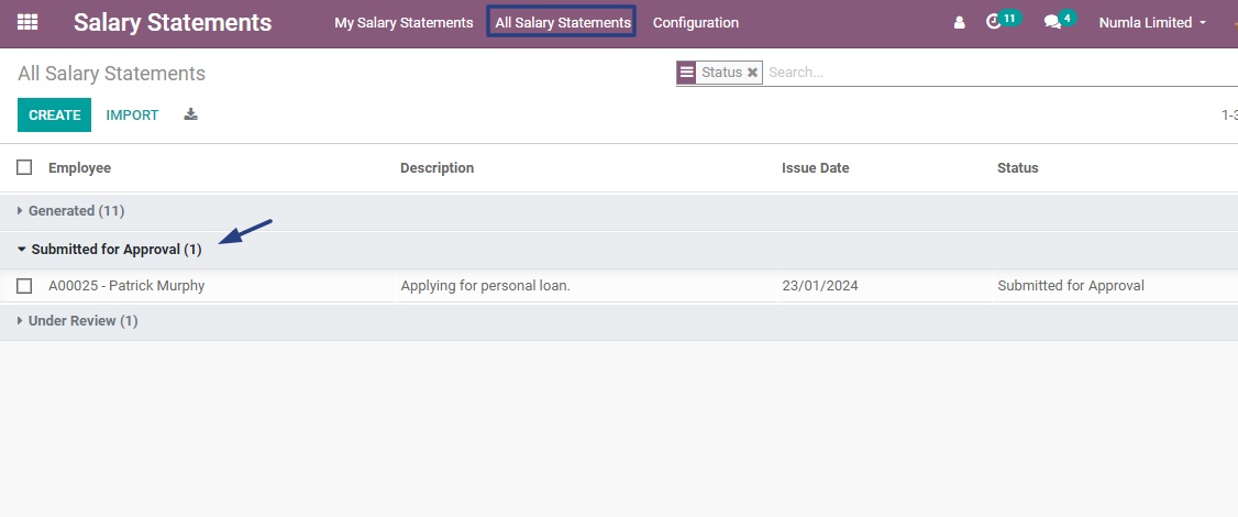 Salary statements submitted or approval