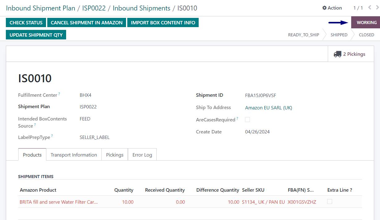 Inbound shipment plan