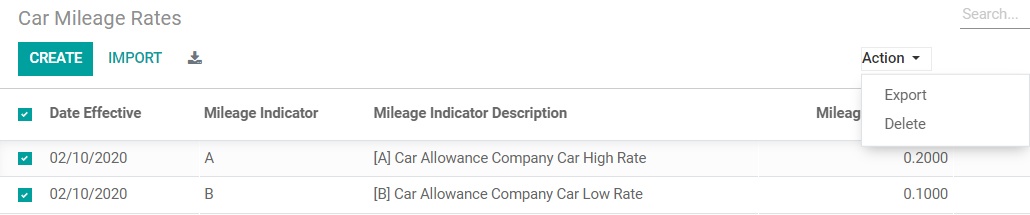 Deleting a car mileage rate