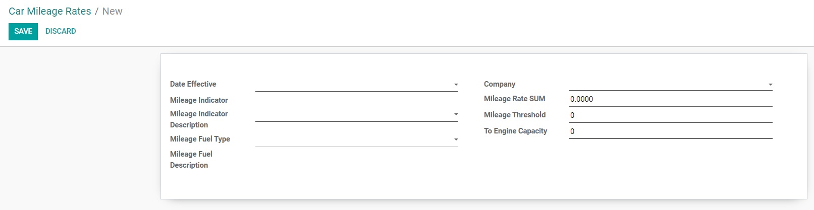 Car mileage rate configuration