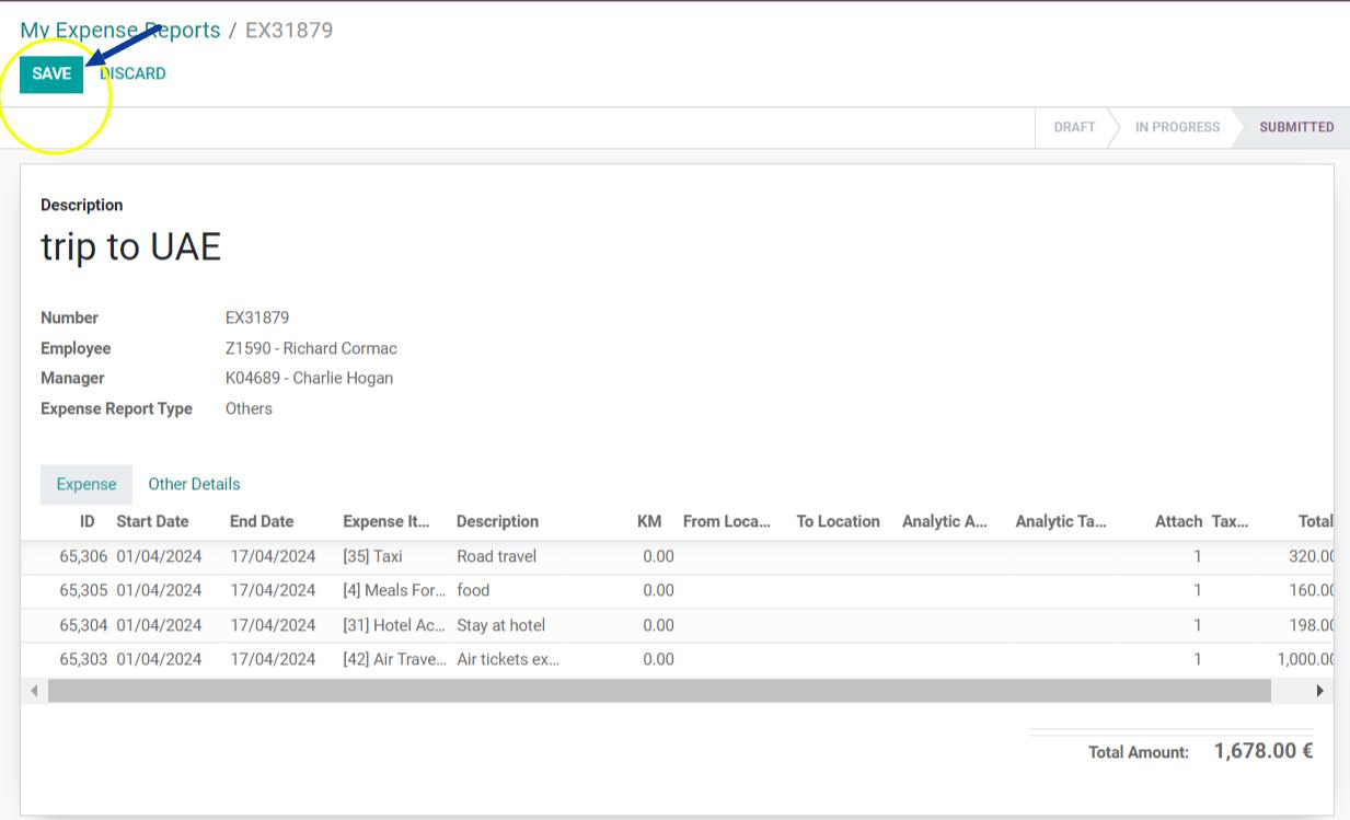 Saving the Expense Report