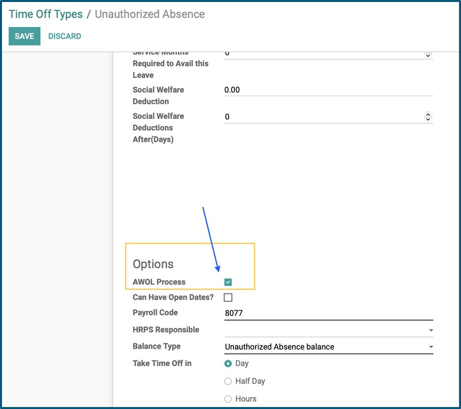 Setting up AWOL Process for a leave type named Unauthorized Absence