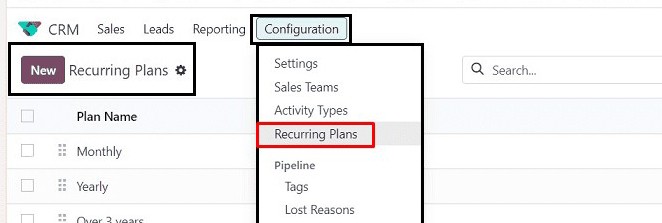 Recurring plans configuration