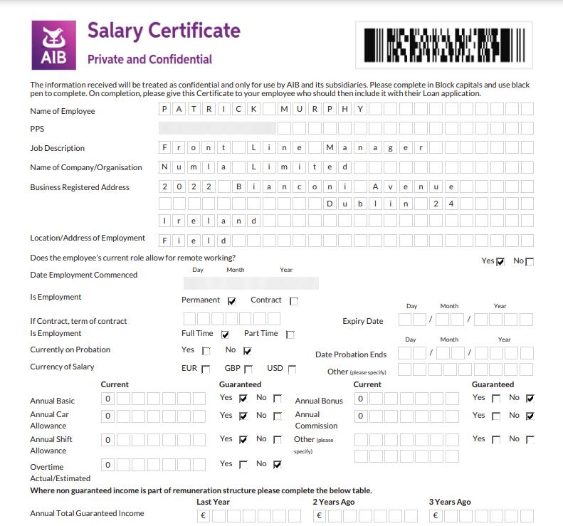 Example of salary certificate