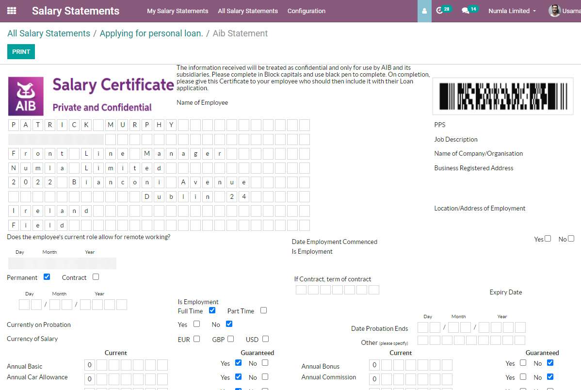 Salary certificate preview