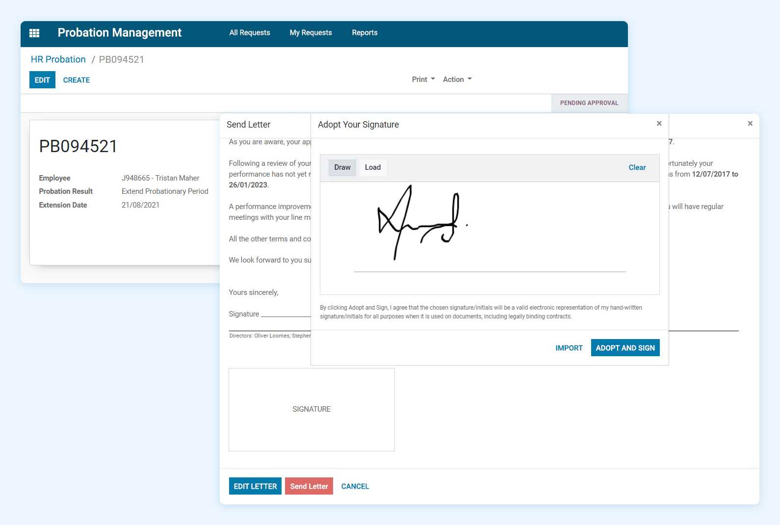 Screenshot of the option to get the employee evaluations approved by the upper management option