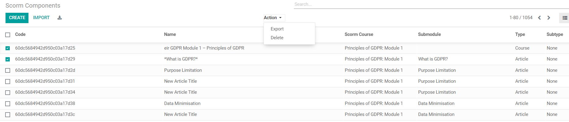 Scorm components deletion