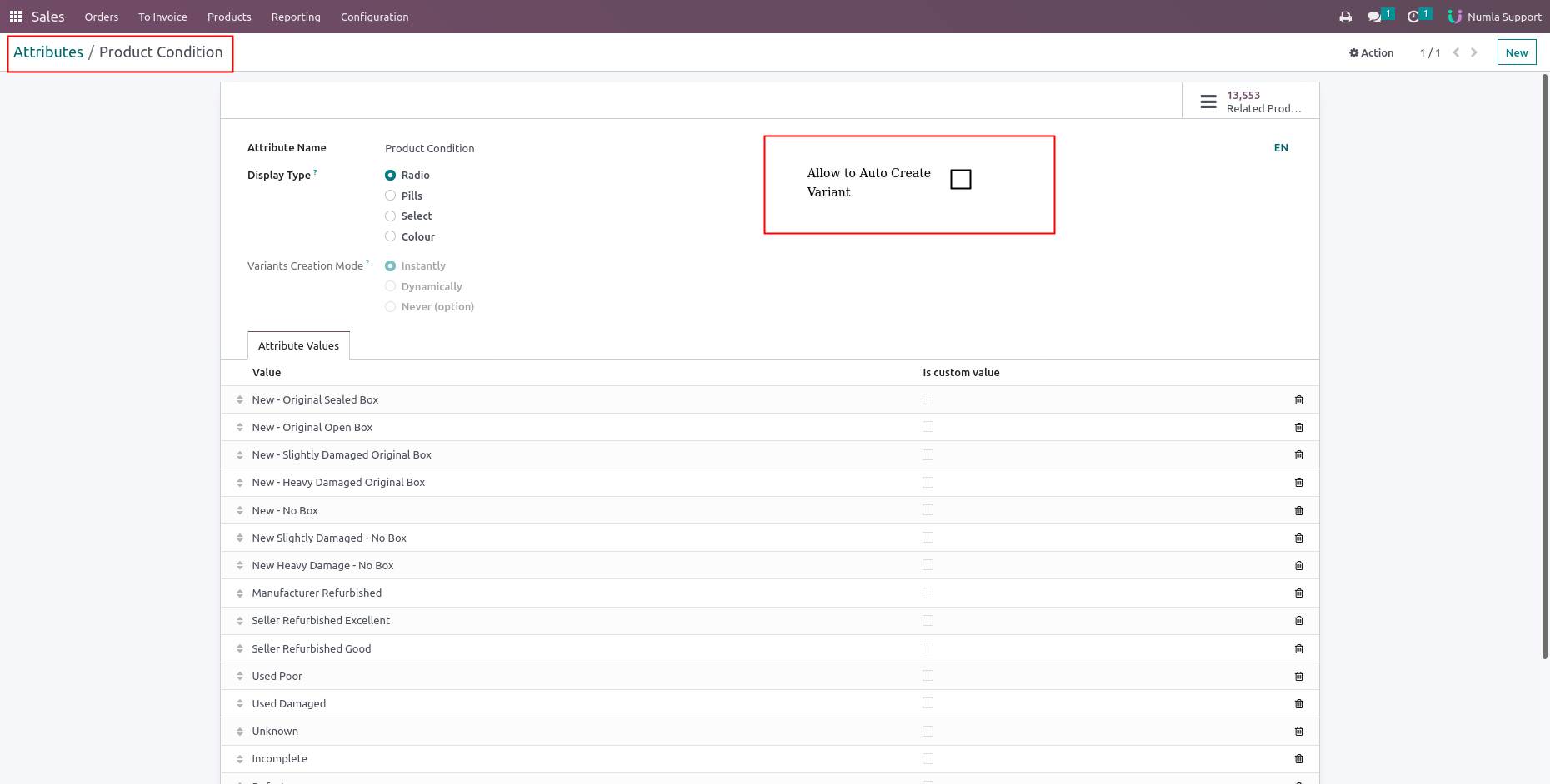 Product attributes