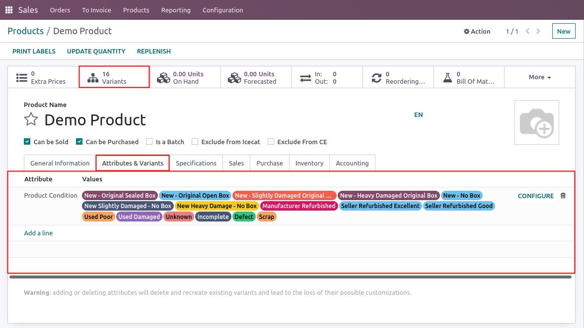 Product configuration