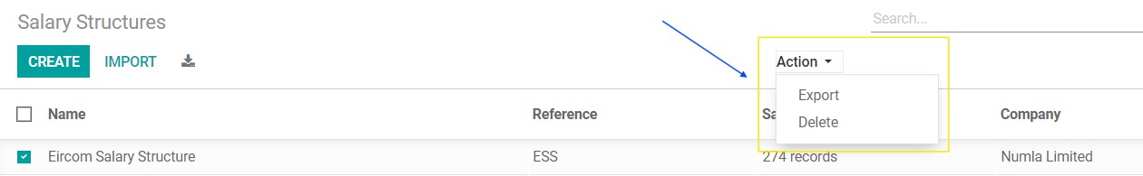 Export or delete salary structure