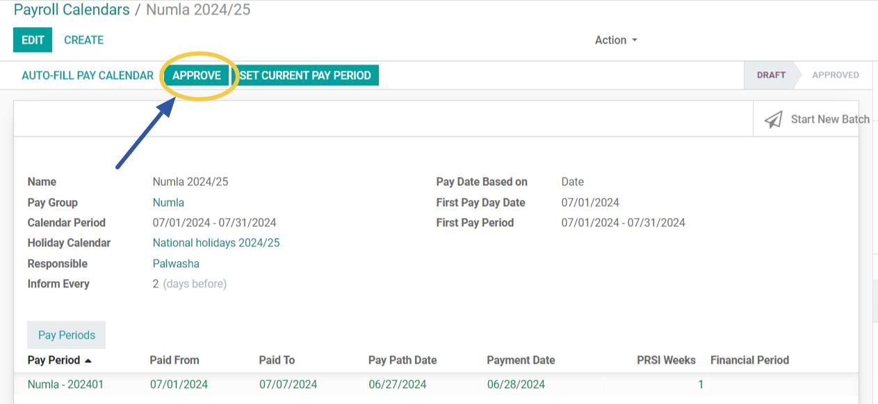 Approving payroll calendar