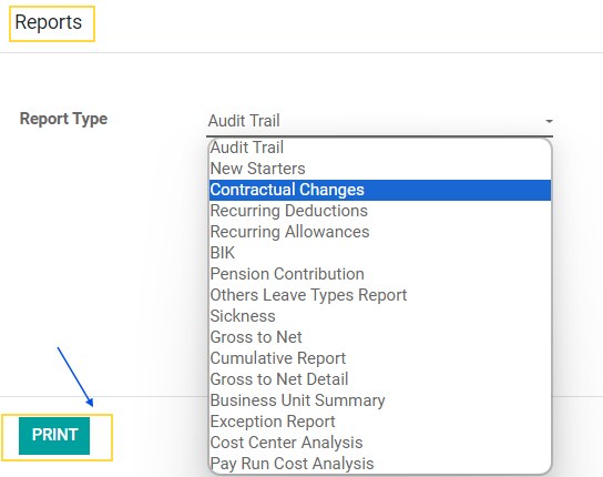 Print reports from payrun